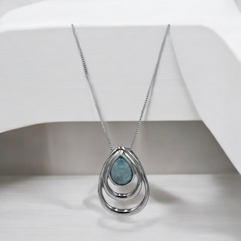 925 Sterling Silver Natural Larimar Necklace! NEW!
